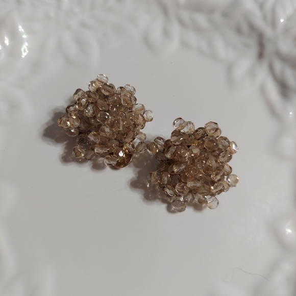 Vintage Elma Venezia Italy Venetian Glass Aurora Borealis CLIP-ON Earrings RARE!